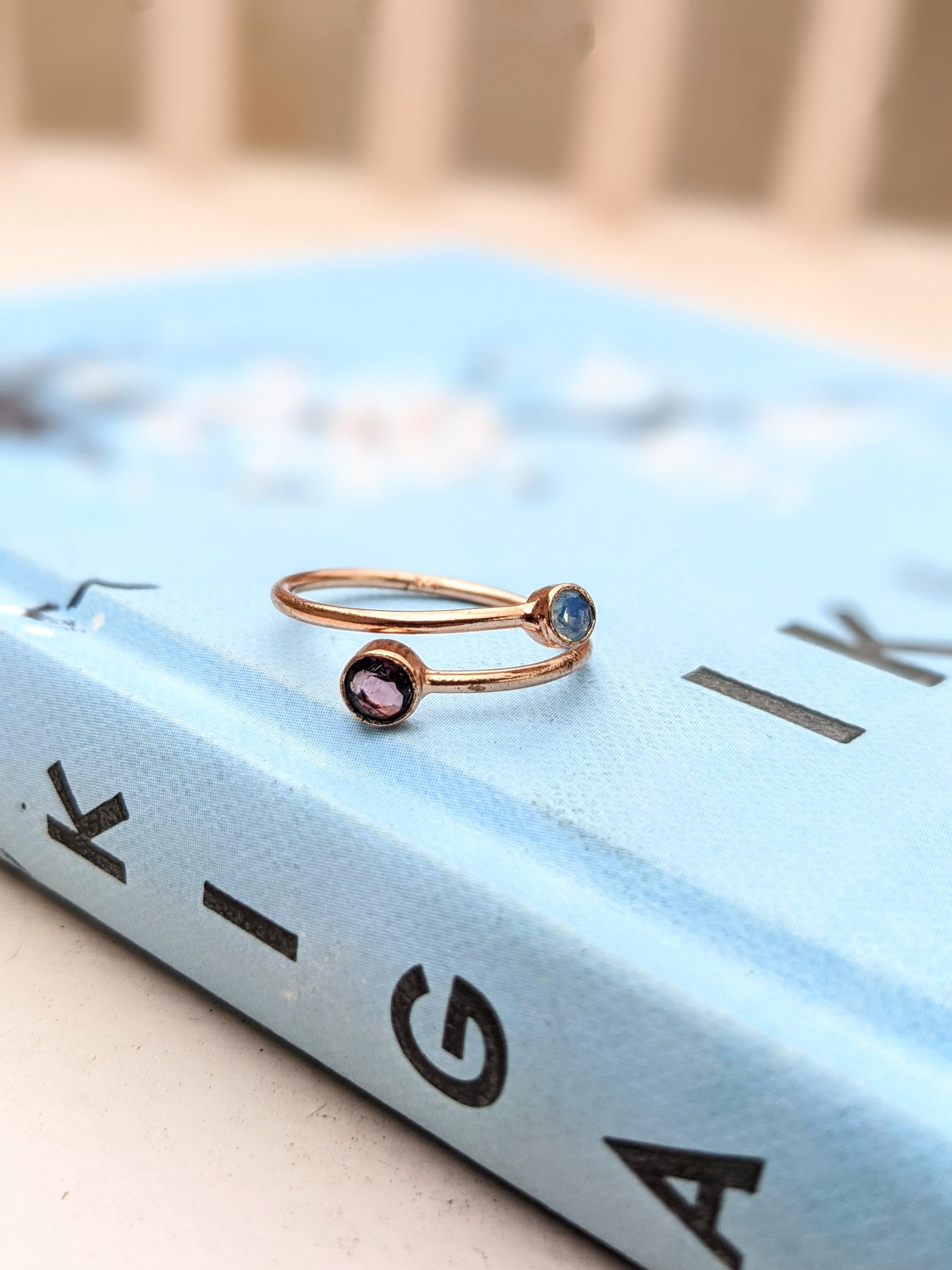 Rose Gold Ring with opalite and Amethyst