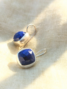 Lapis Lazuli french hook bezel cut sterling silver Earring