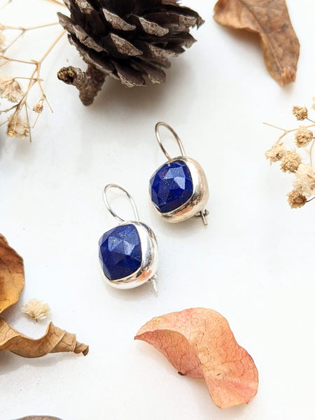 Lapis Lazuli french hook bezel cut sterling silver Earring
