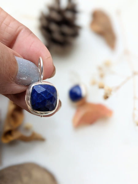 Lapis Lazuli french hook bezel cut sterling silver Earring