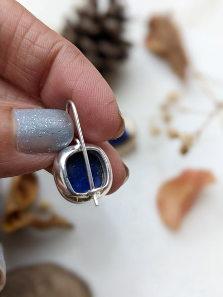Lapis Lazuli french hook bezel cut sterling silver Earring