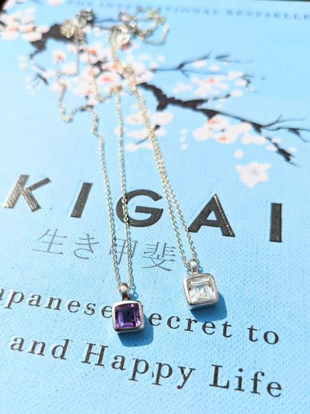 Small Square white Zirconia  Pendant- Sterling Silver-Square Zirconia-Silver Charm