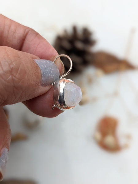 Moonstone french hook bezel cut sterling silver Earring