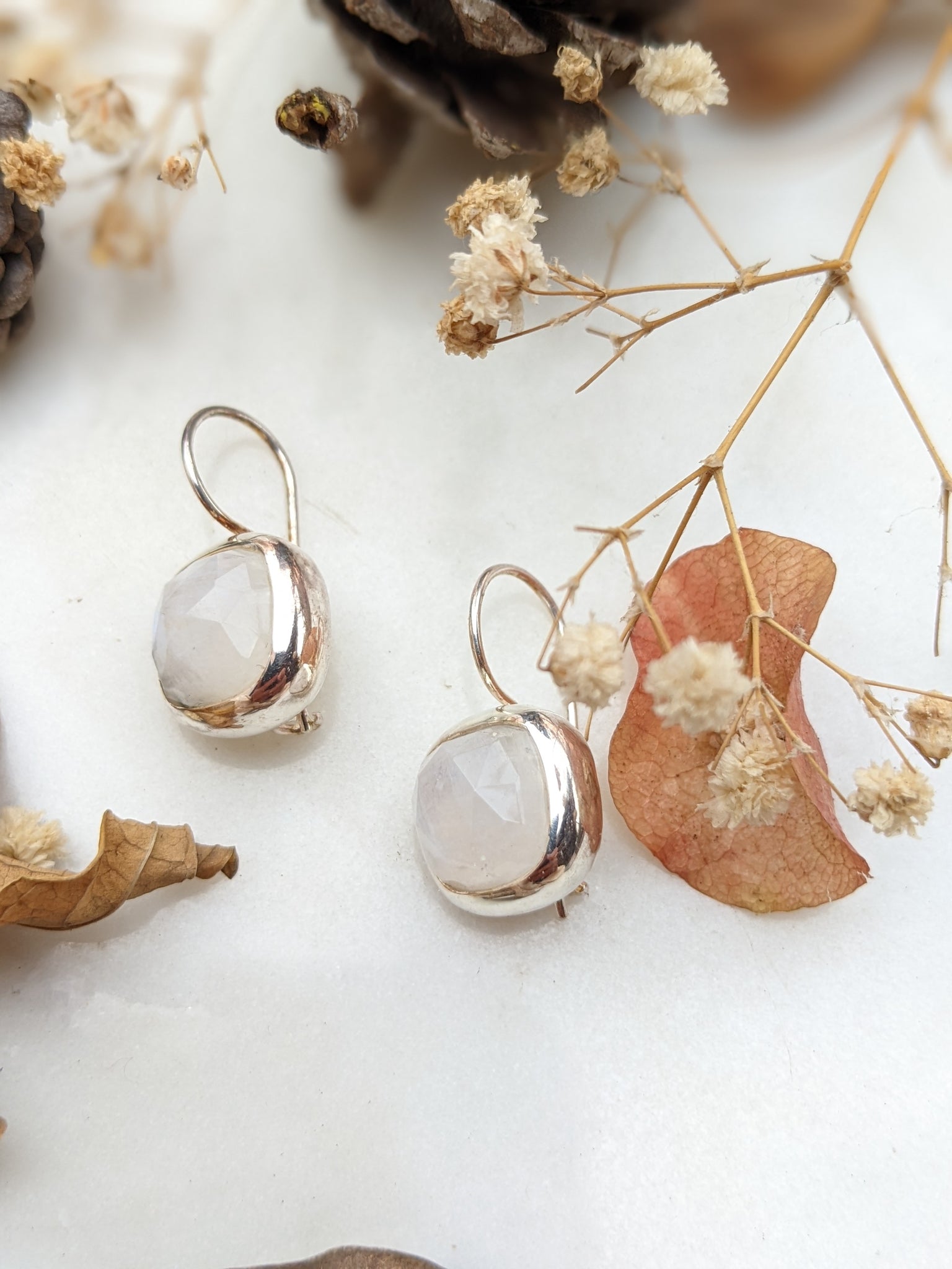 Moonstone french hook bezel cut sterling silver Earring