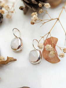 Moonstone french hook bezel cut sterling silver Earring