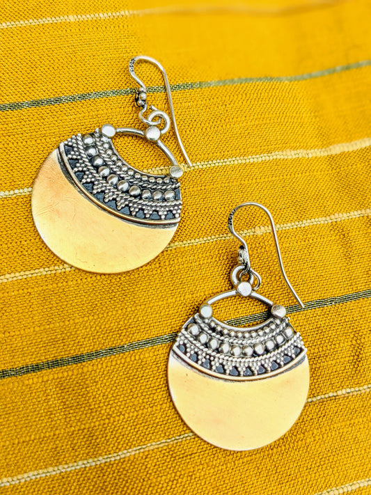 925 Sterling Silver Gold Plated Dual tone Coin hook earring