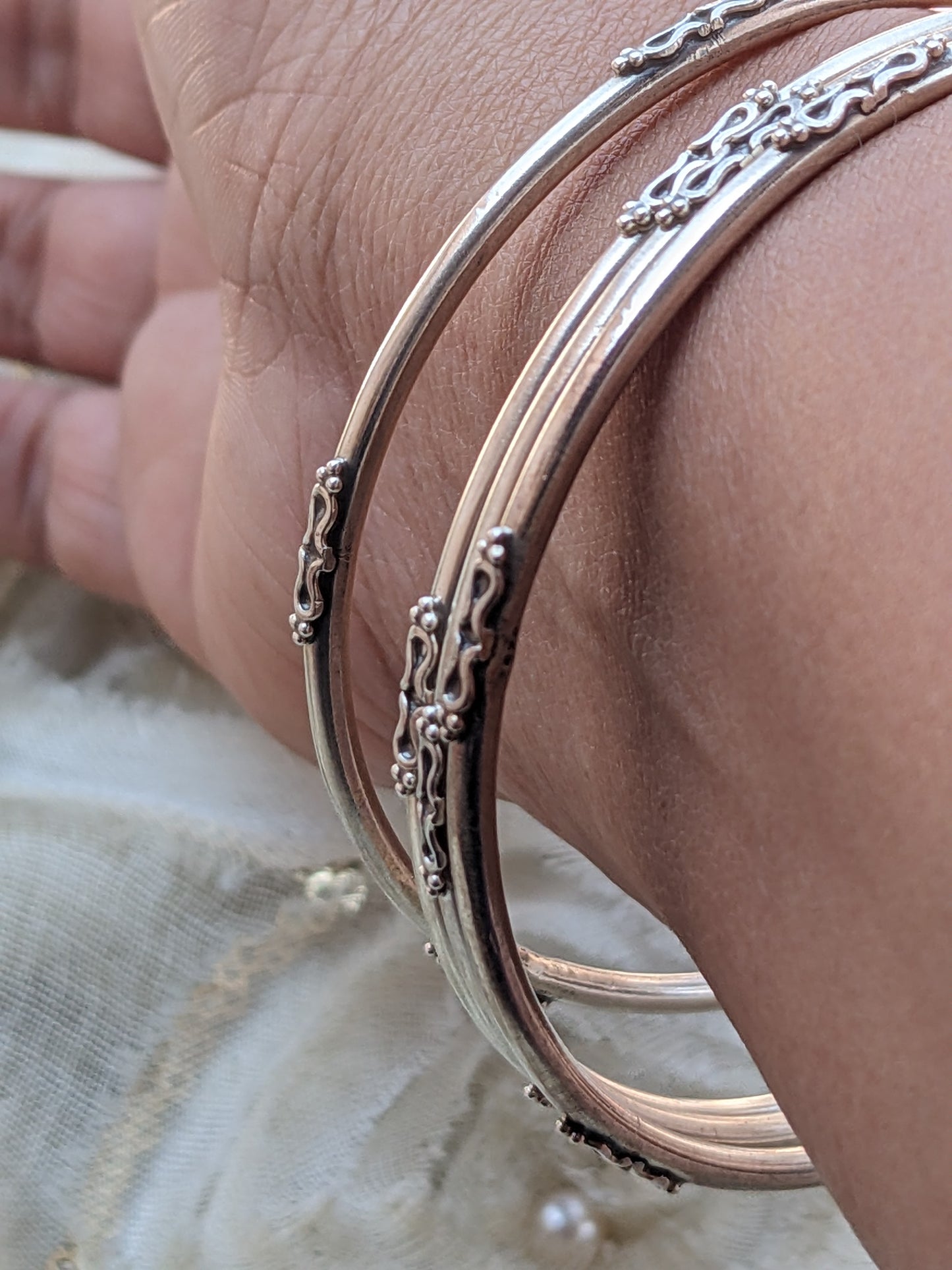 URMI- 925 Sterling  Silver Handcrafted Bangles, Pure silver Indian Stacking Bangles