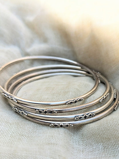 URMI- 925 Sterling  Silver Handcrafted Bangles, Pure silver Indian Stacking Bangles