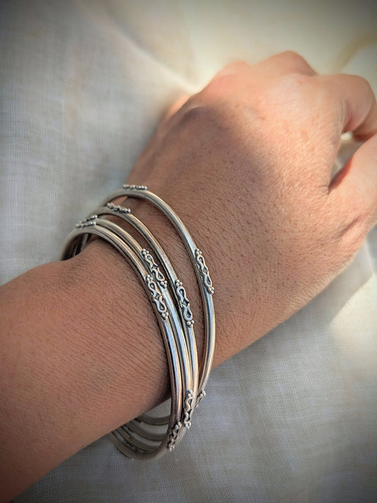 URMI- 925 Sterling  Silver Handcrafted Bangles, Pure silver Indian Stacking Bangles