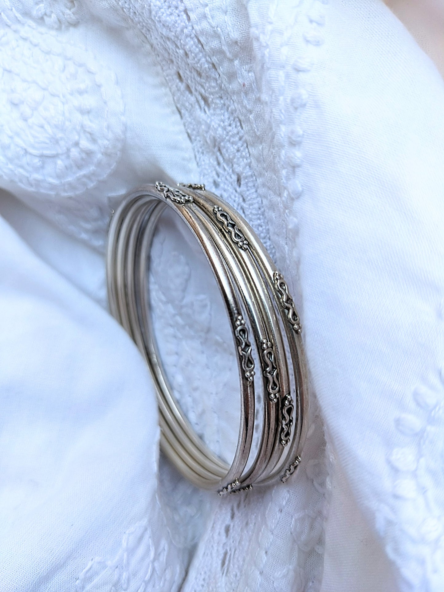 URMI- 925 Sterling  Silver Handcrafted Bangles, Pure silver Indian Stacking Bangles