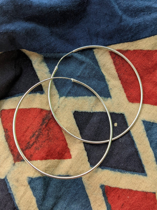 Large Sterling Silver Hoops - 2” Classic Large Hoops - 925 Sterling Silver Hoops - Two Inches Across - Sterling Silver Circle Round Hoops