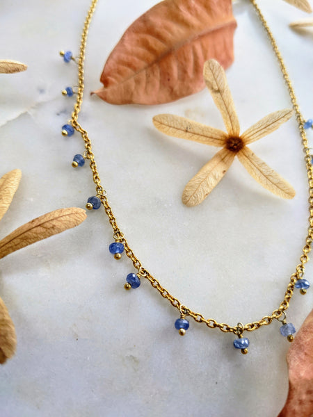 Blue Sapphire sterling silver gold polish dainty necklace
