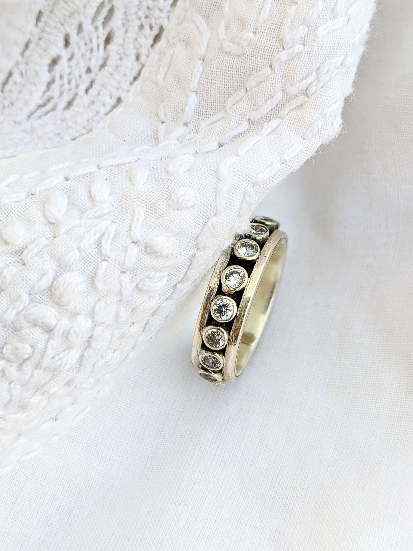 925 Sterling Silver Band ring with studded zirconia stones