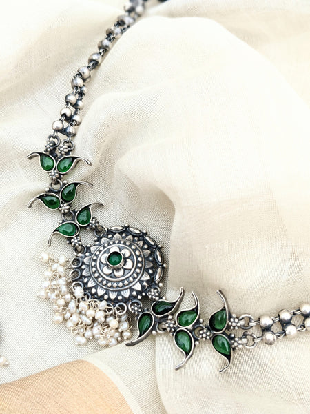 Kolahpuri lightweight pure silver necklace and earring set