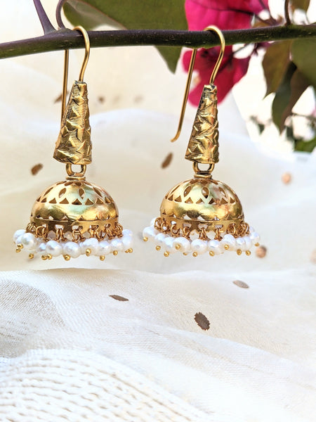 Gold Polish Silver jhumka with pearl