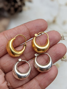 Crescent Moon Shaped Silver hoops