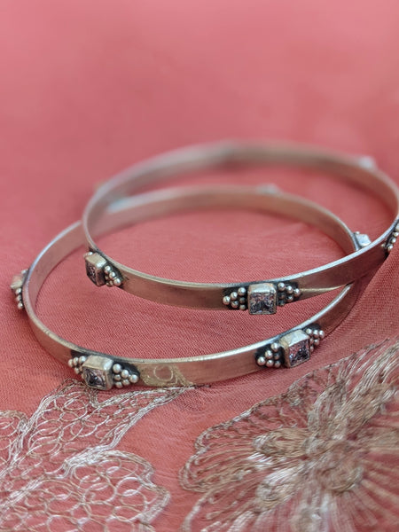 Pure silver bangles with zirconia