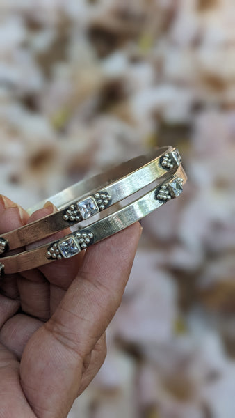 Pure silver bangles with zirconia