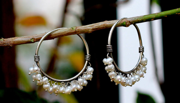 Pure silver classic Pearl Hoop