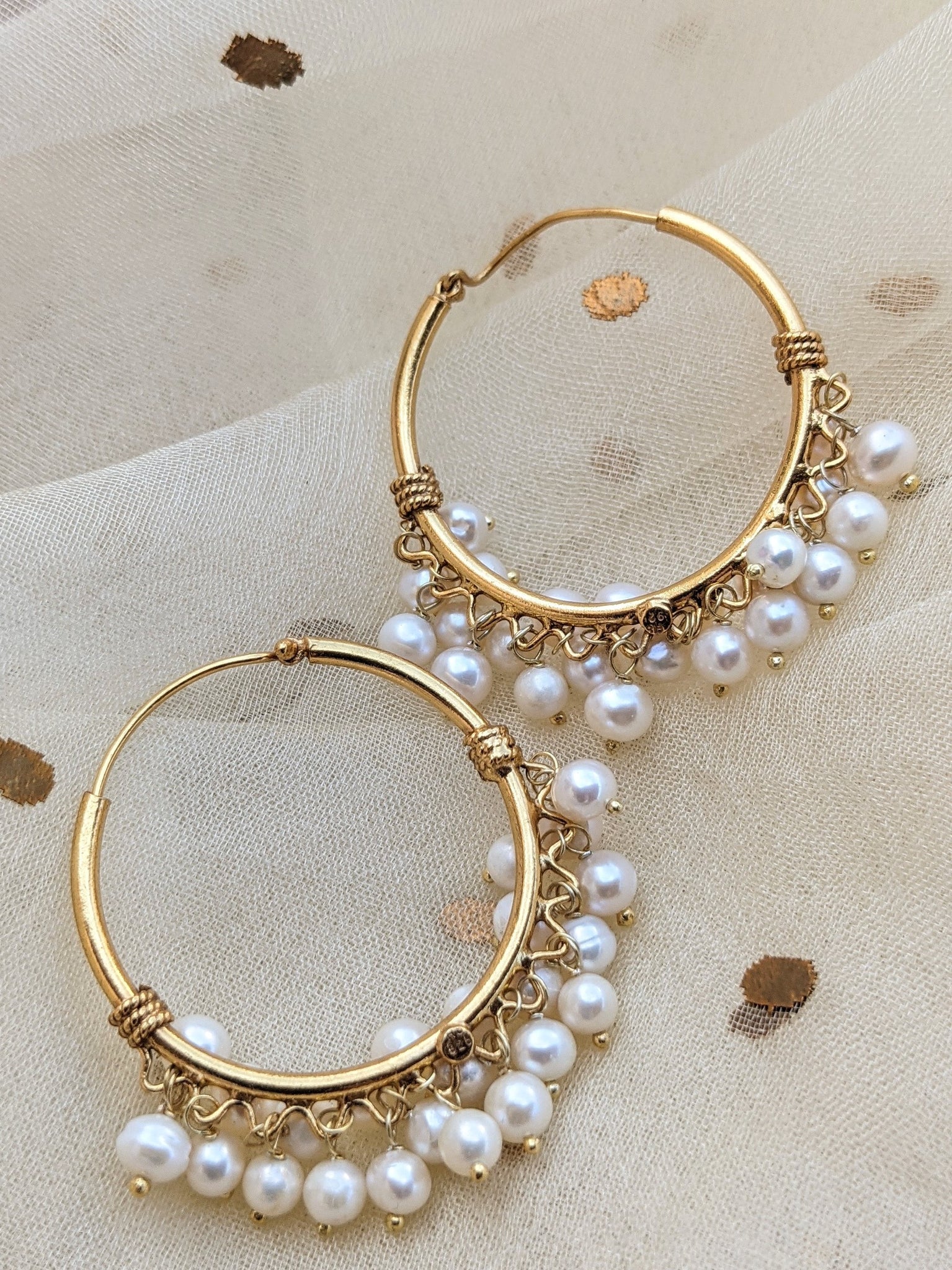 Silver Hoop/Bali with gold polish and freshwater pearls