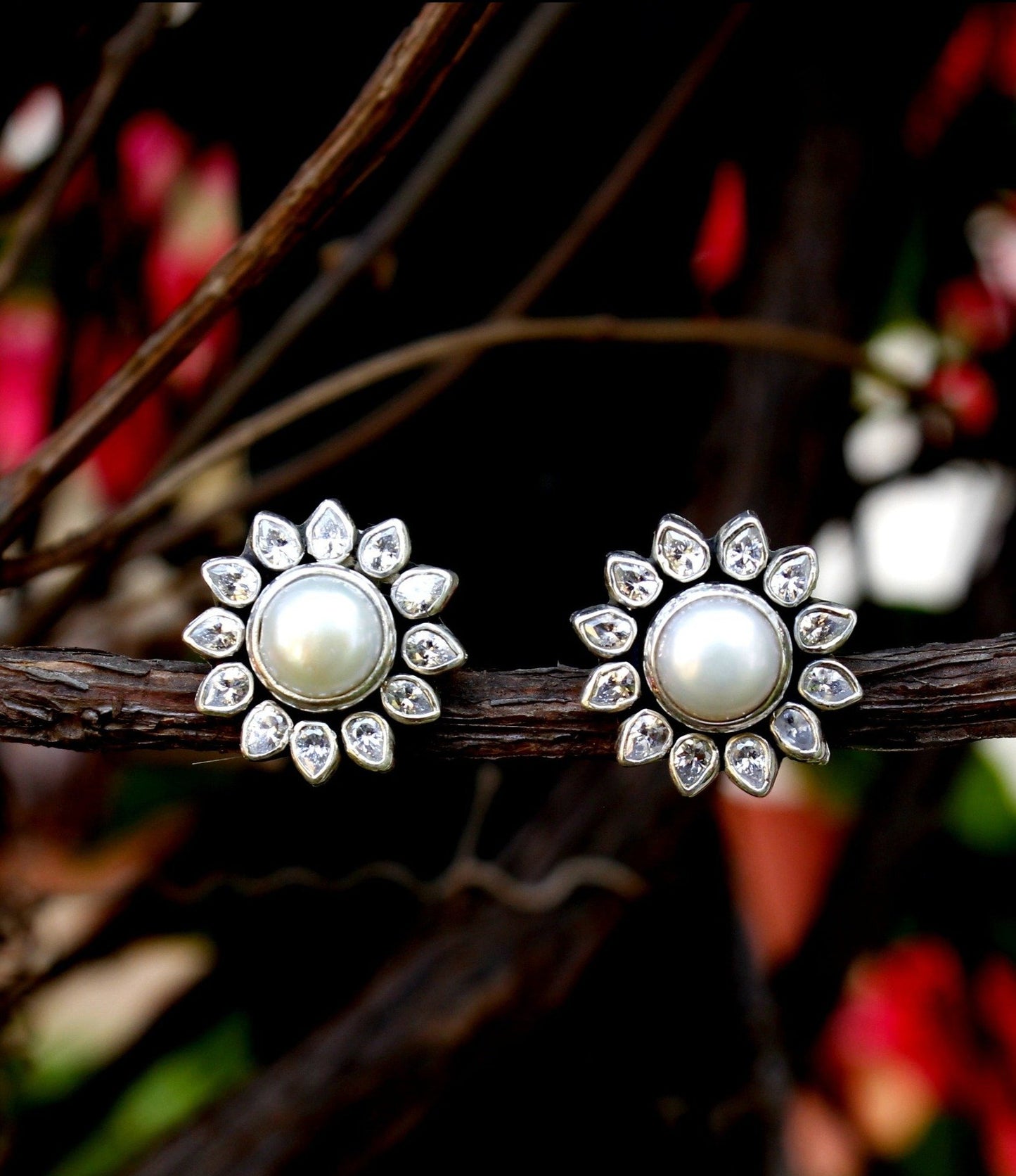 Freshwater Pearl & Cubic Zirconia Stud Earrings – Sterling Silver Classic Jewelry