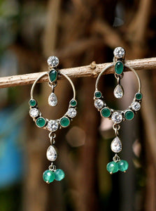 Green Onyx and cubic zirconia drop chandelier earring