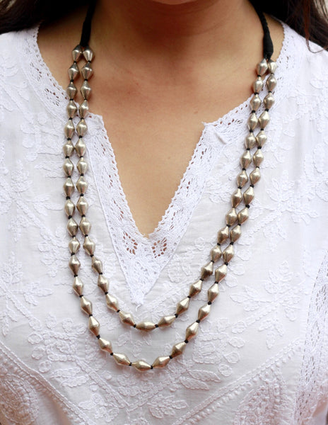 Double layer silver dholki necklace, Bormala