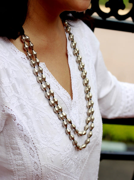 Double layer silver dholki necklace, Bormala