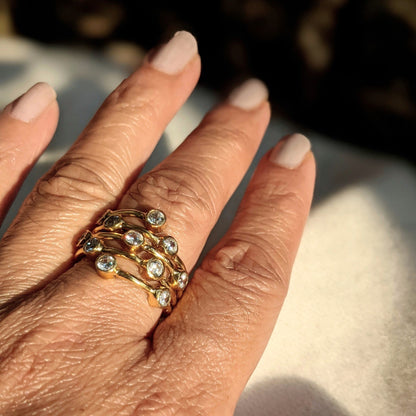 Gold Plated Sterling Silver Multi Band Ring with Cubic Zirconia Stones, Faux Stacked Ring